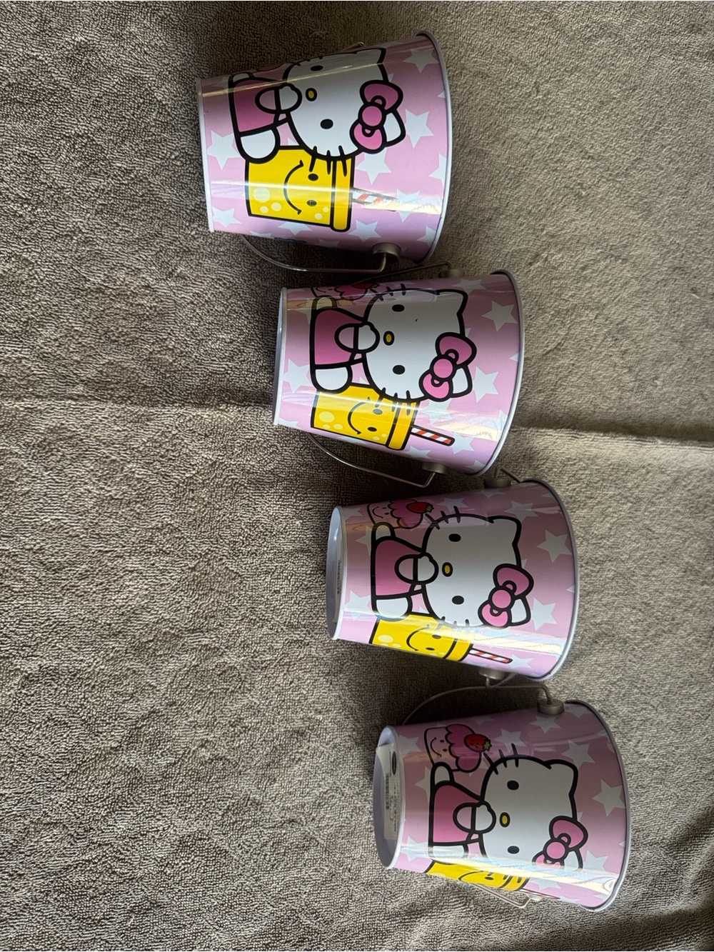 Hello Kitty Pink and White Tin Buckets Set of four